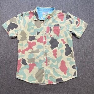 Modern Amusement Abstract Camo Men Large Multicolor Short Sleeve Button Up Shirt